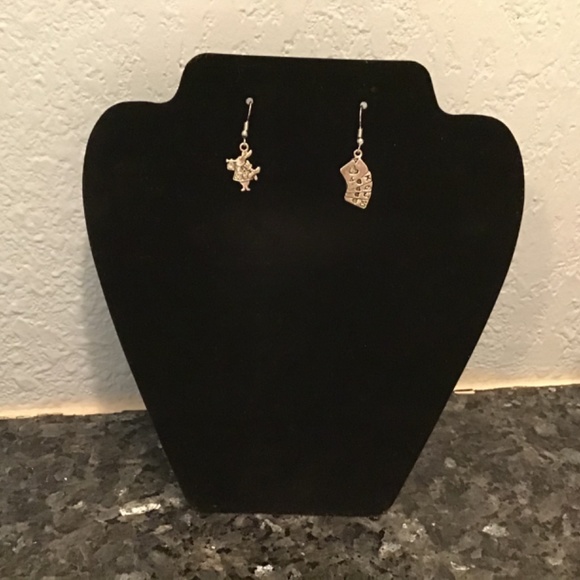 Alice in wonderland silver earrings cards rabbit handmade - Picture 2 of 5